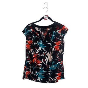 Worthington Womens Top PM Black Multi Leaf Print Blouse